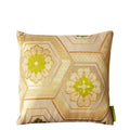 Hunted and Stuffed Gold geometric Obi pillow, chartreuse velvet square cushion, 12-inch dimension, textured fabric
