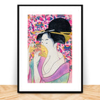Kushi Kitagawa Utamaro print in ukiyo-e style, 19th-century Japanese woodblock, framed, edition number 5 of 50, vibrant