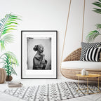 Black and white portrait of an Oriental woman, ink on paper, 16x20 inches, framed, by Hunted and Stuffed, vintage style