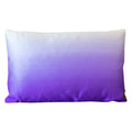 A rectangular cushion with an ombre design, transitioning from purple at the top to white at the bottom, made from vintage silk Japanese obi.