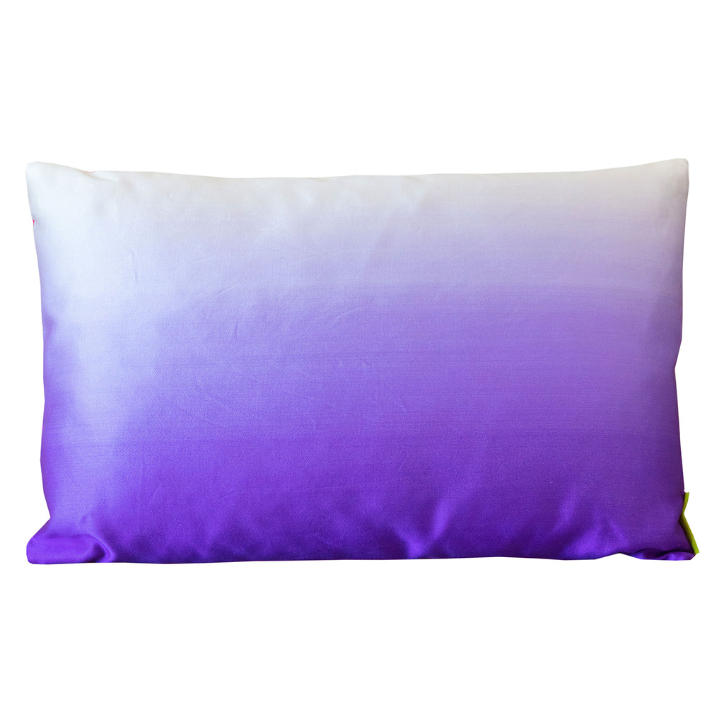 Purple ombre vintage silk pillow on a white background.