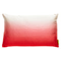An antique silk kimono cushion with an ombre dip dye design transitioning from red/pink to cream, made from upcycled vintage Japanese Deco obi belt.